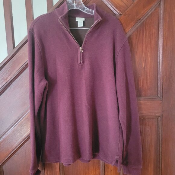 L.L.Bean Men's Burgundy 100% Cotton Quarter-Zip Pullover Sweater Size L Made In - Picture 1 of 4